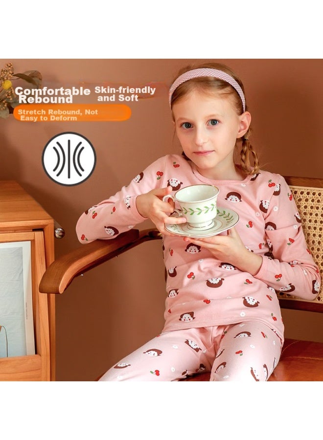 LANG SHA Langsha Children's Thermal Underwear, Girls' Autumn And Winter Pure Cotton Class A Undershirt And Pants, Comfortable Pajamas, Student Underwear Set For Older Children, Pink Floral Print, Size 150 (recommended Height 140-150cm)  - Image 3