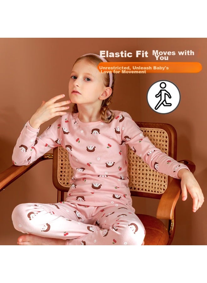 LANG SHA Langsha Children's Thermal Underwear, Girls' Autumn And Winter Pure Cotton Class A Undershirt And Pants, Comfortable Pajamas, Student Underwear Set For Older Children, Pink Floral Print, Size 150 (recommended Height 140-150cm)  - Image 5