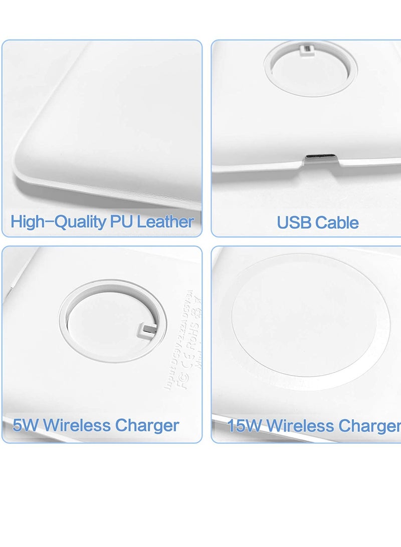 general 2 in 1 Wireless Charger, 15W Qi Fast Dual Magnetic Wireless Charging Pad 【for Magsafe Charging】, Foldable PU Wireless Charger Station for iPhone 12/12 Pro/12 Pro Max/Mini/11/X/XR/S20/Airpods/iWatch - Image 3
