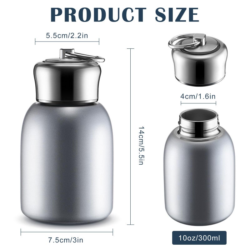 Mifoci 1 Pcs 10oz Mini Water Bottles Stainless Steel Slim Insulated Thermal for Hot Cold Drink Thermal Small Vacuum Portable Water Bottle for Women Gifts Travel Camping Hiking (Silver) - Image 2