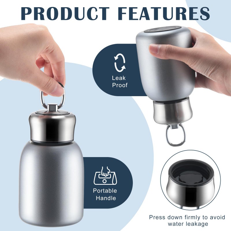 Mifoci 1 Pcs 10oz Mini Water Bottles Stainless Steel Slim Insulated Thermal for Hot Cold Drink Thermal Small Vacuum Portable Water Bottle for Women Gifts Travel Camping Hiking (Silver) - Image 4