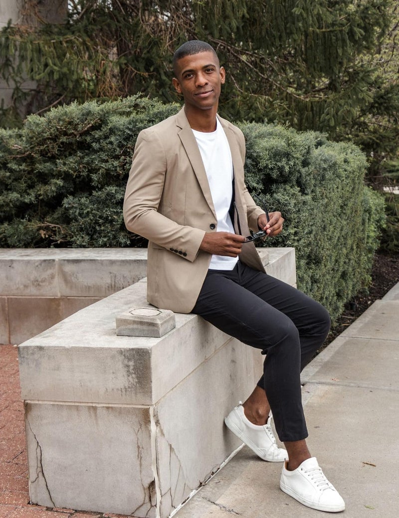 COOFANDY Men's Slim Fit Casual Blazer Jacket - Lightweight One Button Tuxedo in Light Khaki - Image 3