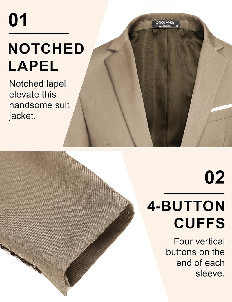 COOFANDY Men's Slim Fit Casual Blazer Jacket - Lightweight One Button Tuxedo in Light Khaki - Image 4