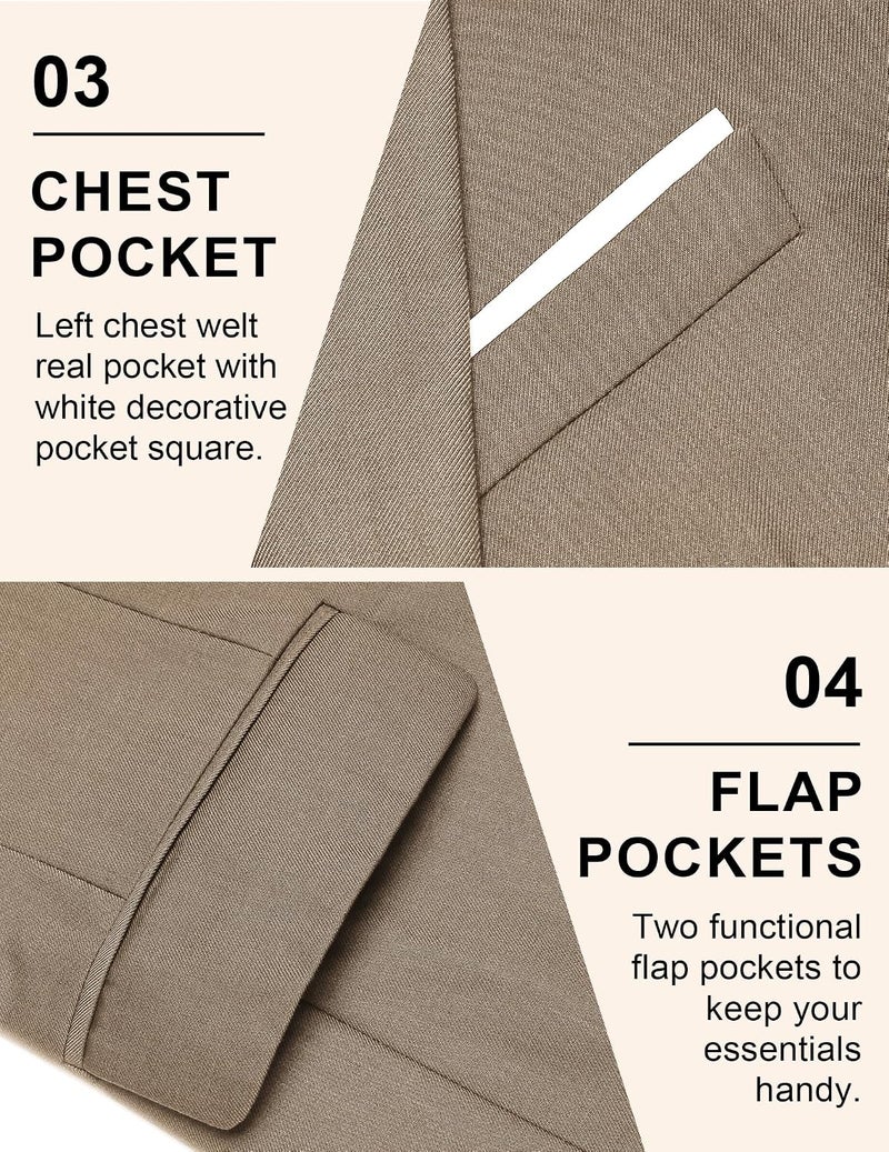 COOFANDY Men's Slim Fit Casual Blazer Jacket - Lightweight One Button Tuxedo in Light Khaki - Image 5