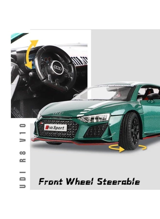 HAIZOL سيارة نموذجية مصنوعة من المعدن Audi R8 V10 مقياس 1:24 | هيكل معدني مع أضواء، صوت محرك وإجراء سحب للخلف | أبواب قابلة للفتح | لعبة قابلة للجمع من الدرجة الممتازة - Image 3