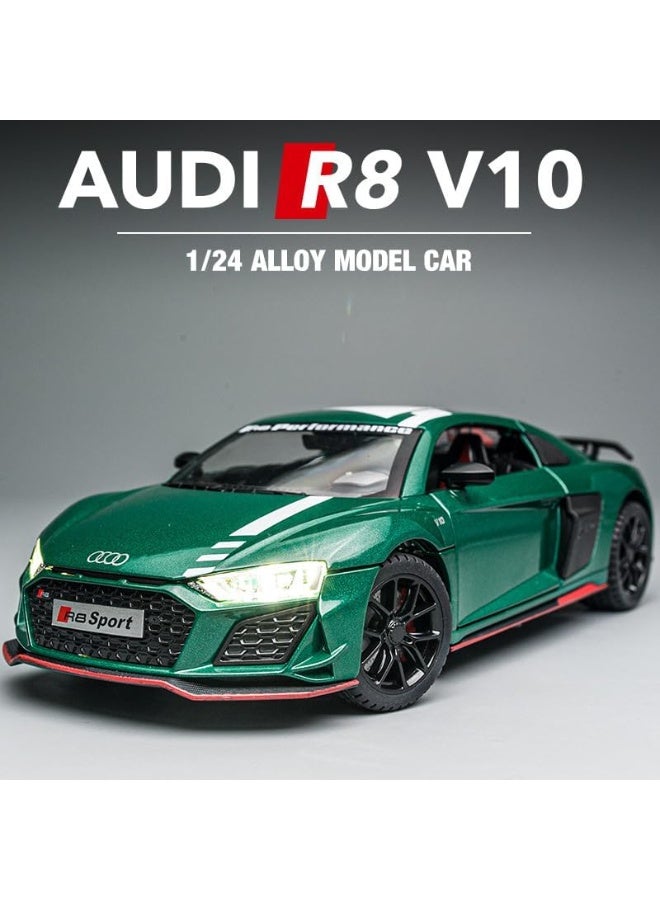 HAIZOL سيارة نموذجية مصنوعة من المعدن Audi R8 V10 مقياس 1:24 | هيكل معدني مع أضواء، صوت محرك وإجراء سحب للخلف | أبواب قابلة للفتح | لعبة قابلة للجمع من الدرجة الممتازة - Image 4