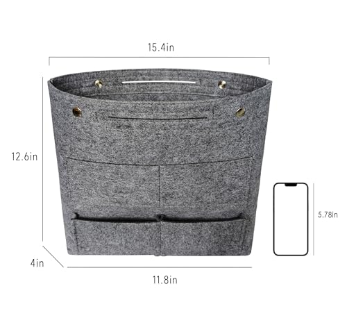 Vercord Extra Tall Felt Bag Organizer Vertical Height Design for Deep Tote and Backpack Bags Grey - Image 3