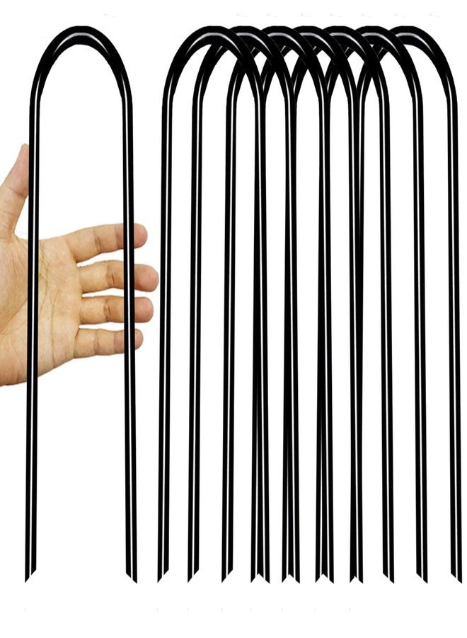 Azjmnfuny 10inch Trampoline Stakes Heavy Duty Trampoline Parts Wind Stakes U Type 8pcs Ground Anchors High Wind Galvanized Steel Anchors for Trampoline Camping Tent Garden (Black) - Image 1