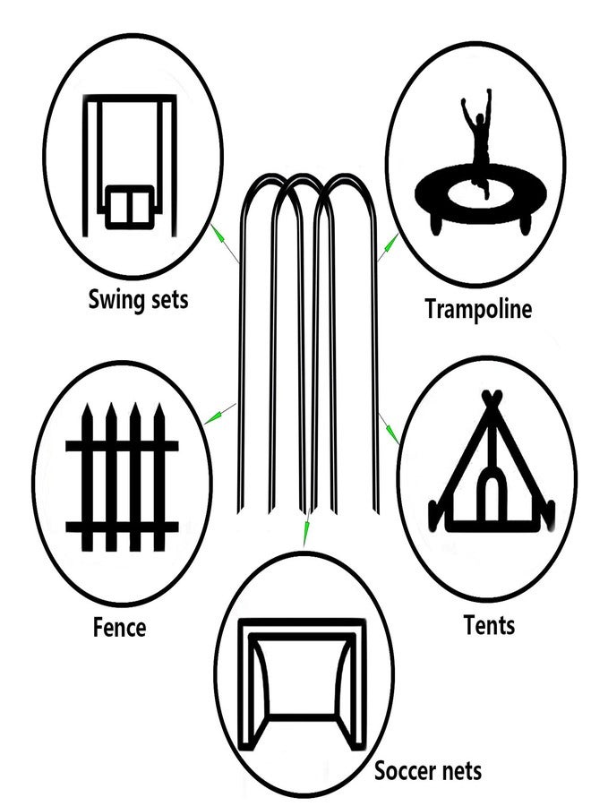 Azjmnfuny 10inch Trampoline Stakes Heavy Duty Trampoline Parts Wind Stakes U Type 8pcs Ground Anchors High Wind Galvanized Steel Anchors for Trampoline Camping Tent Garden (Black) - Image 4