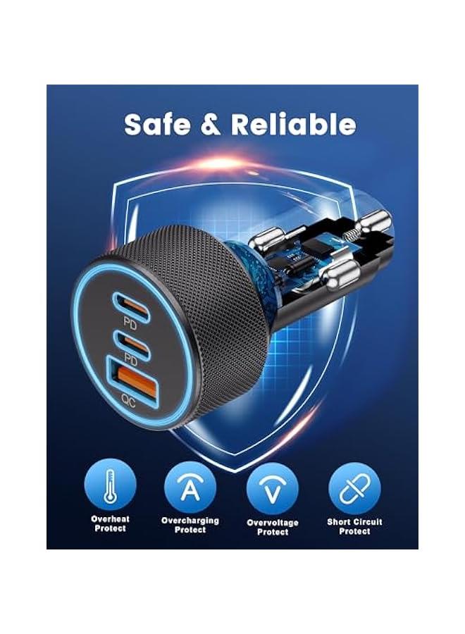 USB C Car Charger, 3-Port 67W Dual USB-C & USB-A Car Power Adapter PD/QC Fast Charging Lighter for iPhone 16/15/14/13/12/11/Pro Max, iPad, Samsung Galaxy S25 S24/S23/S22/S21, Pixel, Android - Image 4