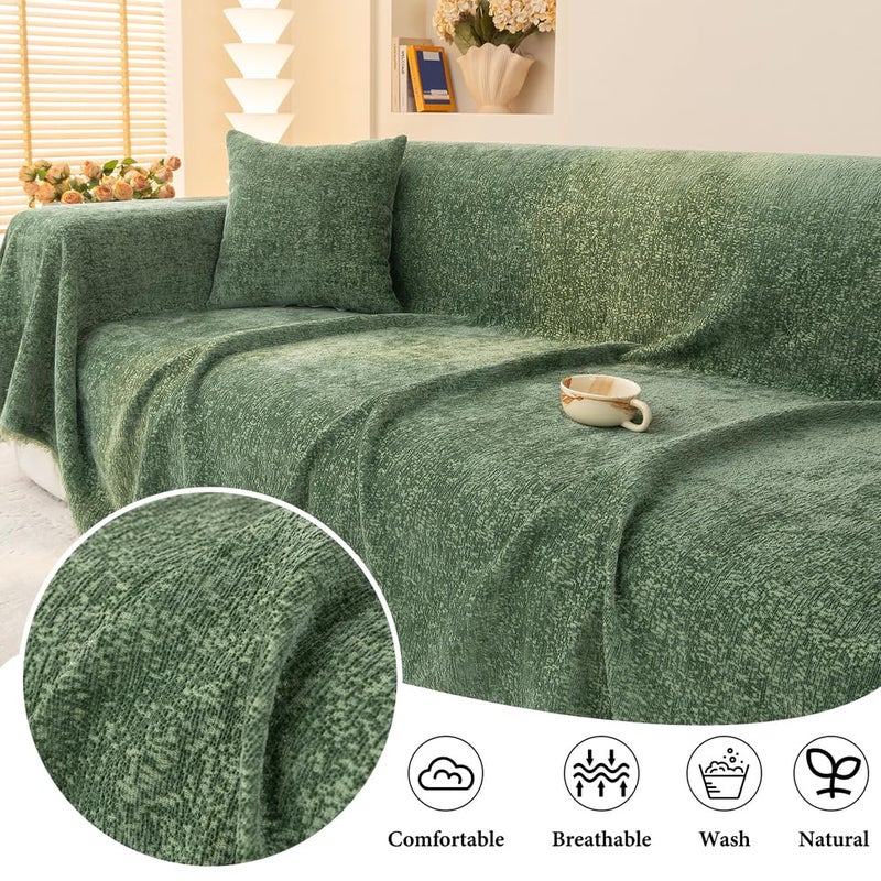 AMWAN Forest Green Chenille Sofa Cover Modern Couch Cover Chenille Durable Loveseat Cover for Dogs,Cats Large 1 Piece Universal Couch Cover for 3 Cushion Furniture Protector Sofa Slipcover, 71"x118" - Image 2