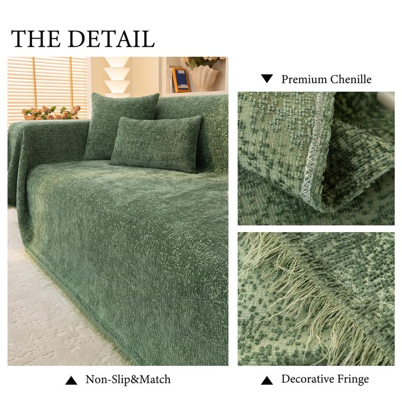 AMWAN Forest Green Chenille Sofa Cover Modern Couch Cover Chenille Durable Loveseat Cover for Dogs,Cats Large 1 Piece Universal Couch Cover for 3 Cushion Furniture Protector Sofa Slipcover, 71"x118" - Image 3