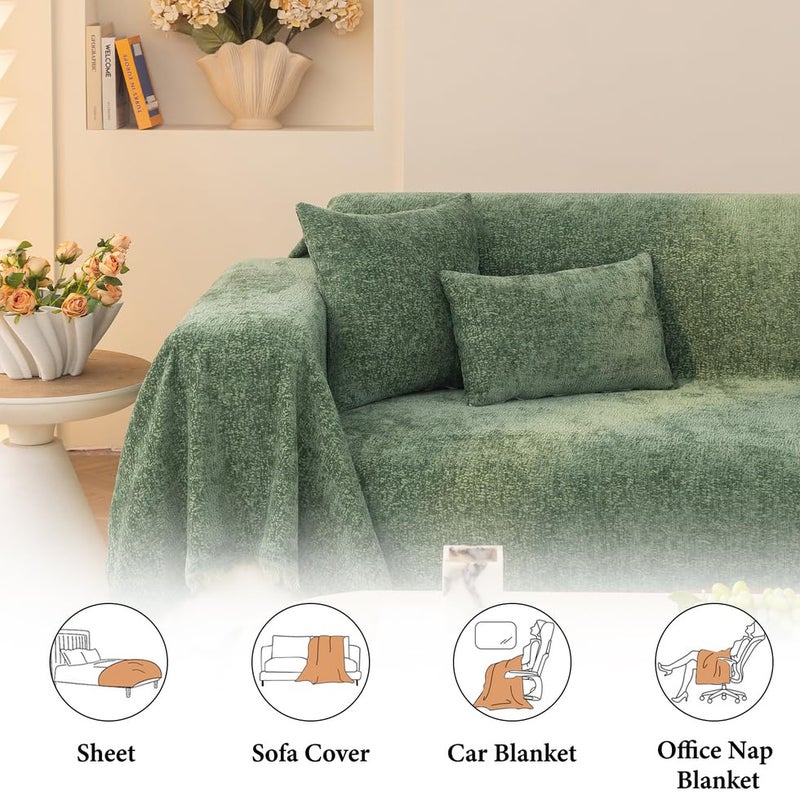 AMWAN Forest Green Chenille Sofa Cover Modern Couch Cover Chenille Durable Loveseat Cover for Dogs,Cats Large 1 Piece Universal Couch Cover for 3 Cushion Furniture Protector Sofa Slipcover, 71"x118" - Image 1