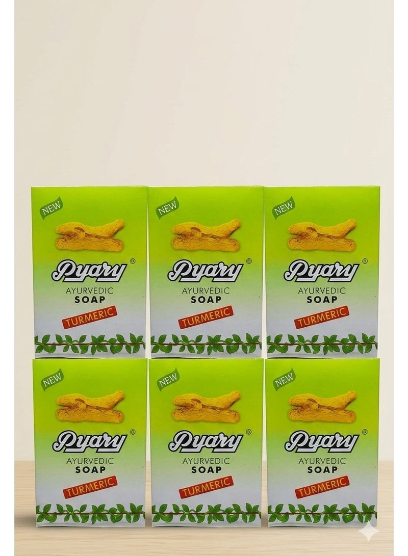 Pyary 6 Pcs Pyary Natural Turmeric Soap Bars 75g – Skin brightening, purifying, and anti-acne - Image 1