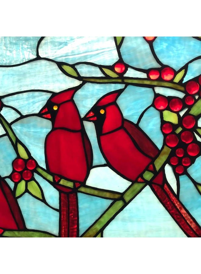 Bieye W10089 Red Cardinals on Holly Branches Tiffany Style Stained Glass Window Panel - 22-inch Square Shape - Image 4