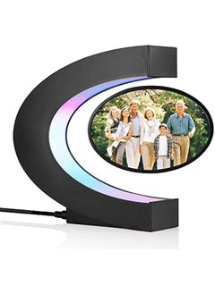 Levitating Photo Frame with LED Colorful Lights Magnetic Levitation Floating Rotating Picture Frame Display Stand Night Light for Home Office Desk Decoration Wedding Gift, C Shape