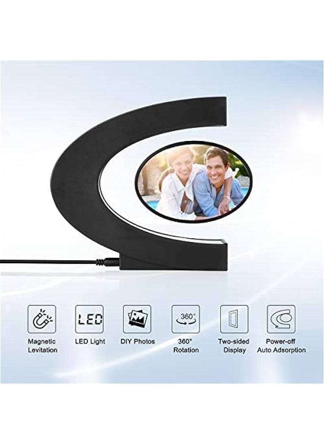 ANKOVO - Levitating Photo Frame with LED Colorful Lights Magnetic Levitation Floating Rotating Picture Frame Display Stand Night Light for Home Office Desk Decoration Wedding Gift, C Shape - Image 1