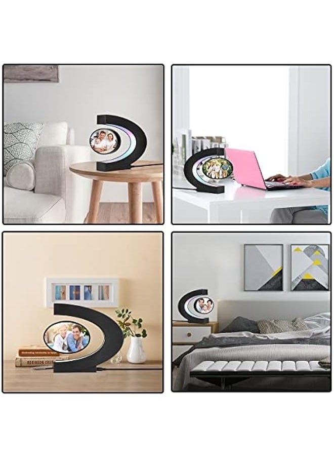 ANKOVO - Levitating Photo Frame with LED Colorful Lights Magnetic Levitation Floating Rotating Picture Frame Display Stand Night Light for Home Office Desk Decoration Wedding Gift, C Shape - Image 1
