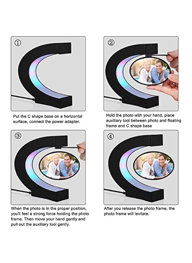 ANKOVO - Levitating Photo Frame with LED Colorful Lights Magnetic Levitation Floating Rotating Picture Frame Display Stand Night Light for Home Office Desk Decoration Wedding Gift, C Shape - Image 1
