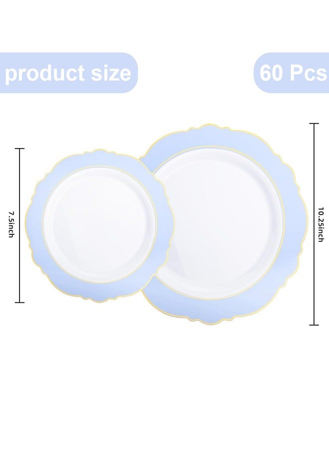 WDF 60pcs Blue Plates Disposable With Gold Rim - Baroque Baby Blue Plastic Party Plates for Wedding/Party/Baby Shower/Spring - Image 2