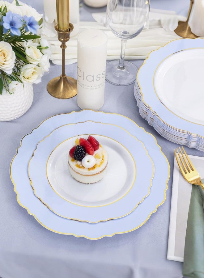 WDF 60pcs Blue Plates Disposable With Gold Rim - Baroque Baby Blue Plastic Party Plates for Wedding/Party/Baby Shower/Spring - Image 5