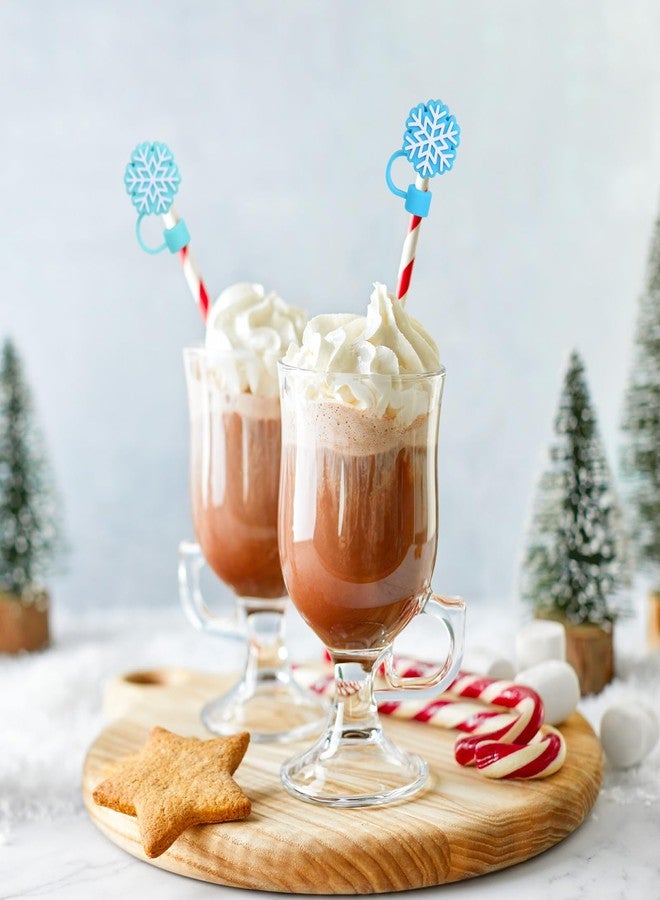 Whaline 6 Pcs Winter Straw Cover Cap Christmas Gradient Blue Snowflake Silicone Straw Topper Reusable 10 Mm 0.4 In Straws Lid Protector for 30/40 Oz Tumbler Cup Accessories - Image 5