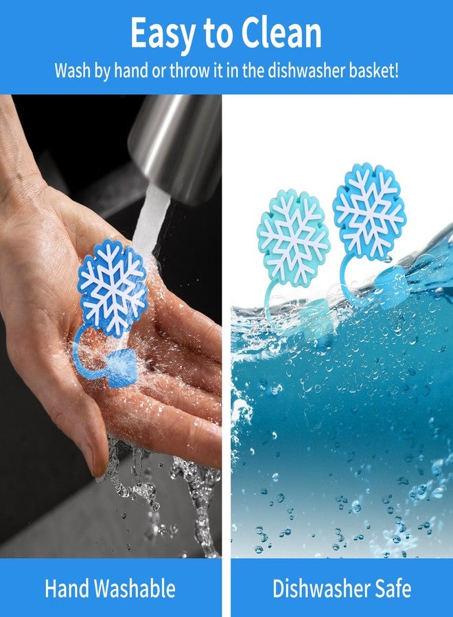 Whaline 6 Pcs Winter Straw Cover Cap Christmas Gradient Blue Snowflake Silicone Straw Topper Reusable 10 Mm 0.4 In Straws Lid Protector for 30/40 Oz Tumbler Cup Accessories - Image 4