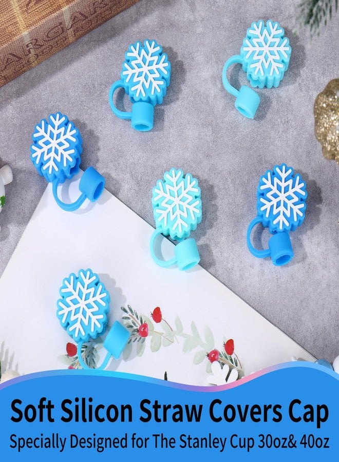 Whaline 6 Pcs Winter Straw Cover Cap Christmas Gradient Blue Snowflake Silicone Straw Topper Reusable 10 Mm 0.4 In Straws Lid Protector for 30/40 Oz Tumbler Cup Accessories - Image 3