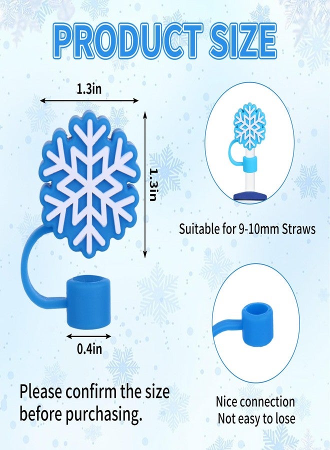 Whaline 6 Pcs Winter Straw Cover Cap Christmas Gradient Blue Snowflake Silicone Straw Topper Reusable 10 Mm 0.4 In Straws Lid Protector for 30/40 Oz Tumbler Cup Accessories - Image 2