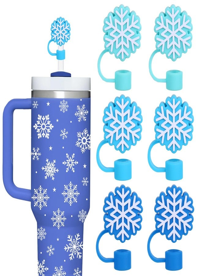 Whaline 6 Pcs Winter Straw Cover Cap Christmas Gradient Blue Snowflake Silicone Straw Topper Reusable 10 Mm 0.4 In Straws Lid Protector for 30/40 Oz Tumbler Cup Accessories - Image 1