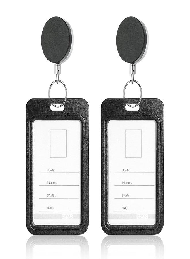 GLUN® Pack of 2 Metal Badge ID Card Holders with Sliding Badge Holder (Black Vertical) Plastic Card Case Protector for Office Employee and Staff Retractable - Image 1