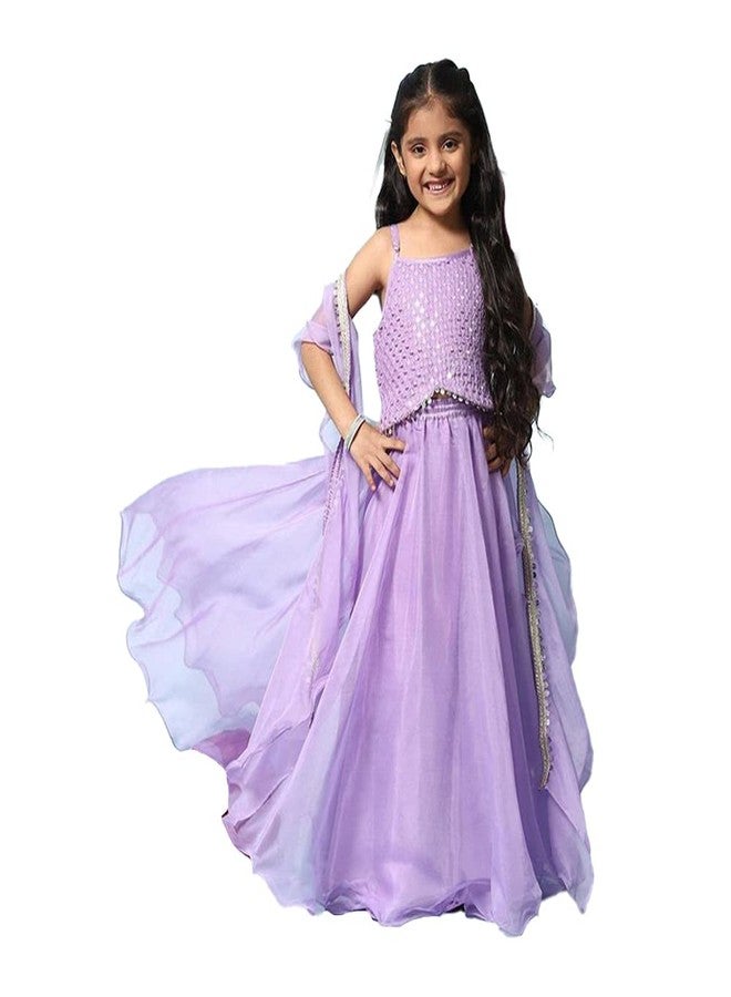 BIBA Girls Polyester Lehenga Set Readymade Purple 3 - Image 1