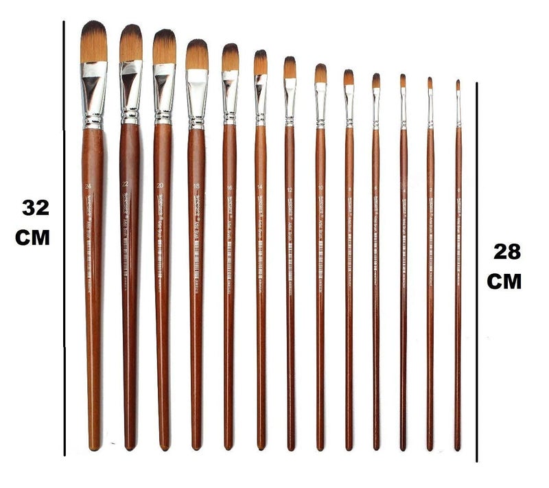 eS³kube Wooden Long Handle Taklon Hair Synthetic Filbert Tip Artist Paint Brushes for Acrylic Oil, Water Color Gouache Paint - Sizes 0-24, 13 Piece Set - Image 2