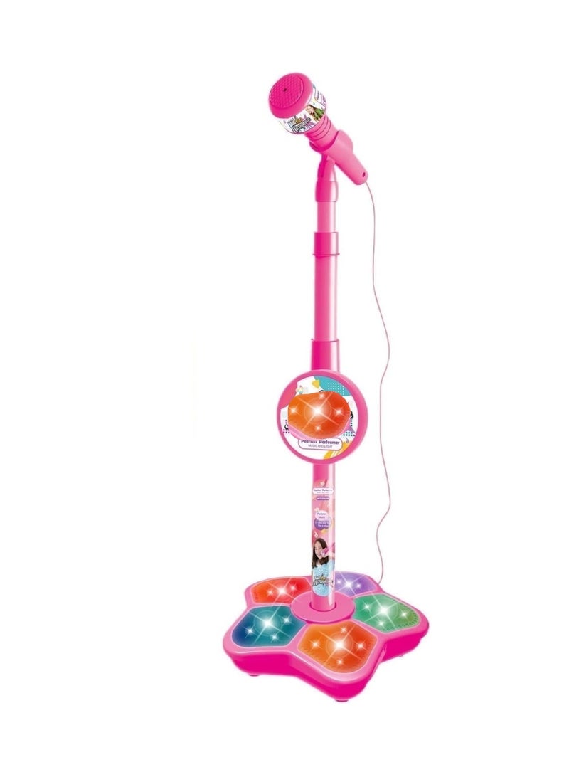 ميكروفون كاريوكي للأطفال مع حامل قابل للتعديل ومكبر صوت مضيء تشغيل موسيقى MP3 تأثيرات ضوئية لعبة غناء تفاعلية للبنات والأولاد من عمر 3 سنوات فما فوق - Image 5
