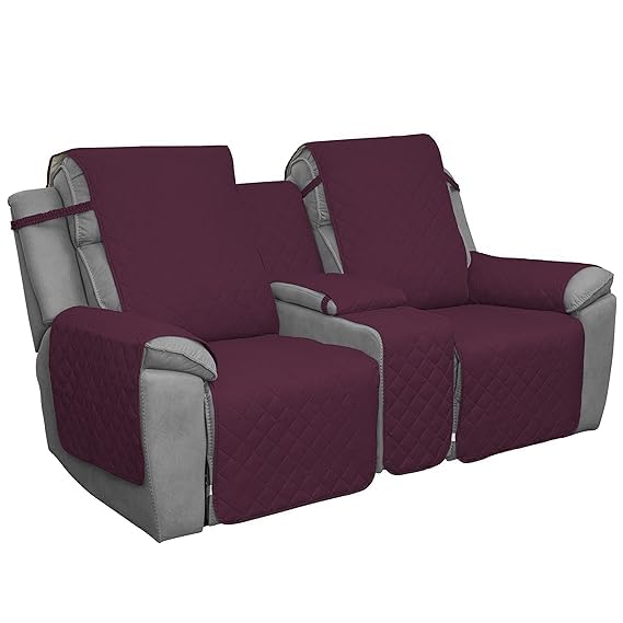 BLESSING PET SUPPLY EasyGoing Loveseat Recliner Cover Reversible Couch Cover for Double Recliner Split Sofa Cover for Each Seat Furniture Protector with Elastic Straps for Kids Dogs Pets 2 Seater Wine - Image 1