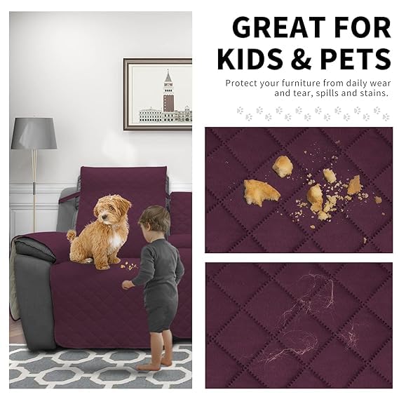 BLESSING PET SUPPLY EasyGoing Loveseat Recliner Cover Reversible Couch Cover for Double Recliner Split Sofa Cover for Each Seat Furniture Protector with Elastic Straps for Kids Dogs Pets 2 Seater Wine - Image 5