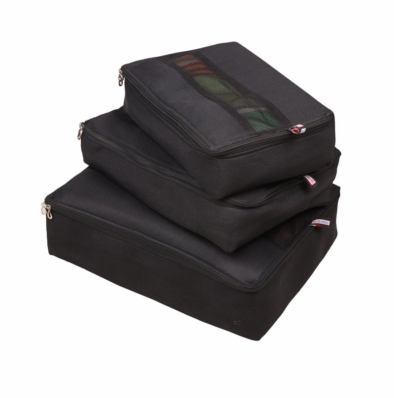 IMAWORKS Travel Organizer 3 Set Packing Cubes Travel Luggage Packing Organizers Set Cloth Storage Bags (Large, Medium and Small Cube, Black, Laminated Fabric) - Image 1