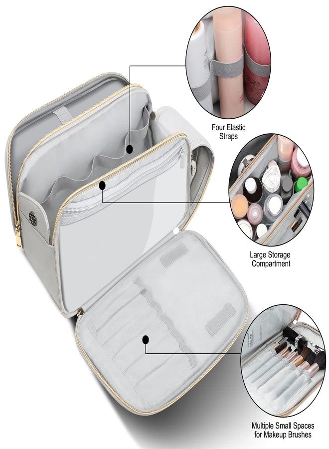 BOOMRICH Large Travel Makeup Bag, Cosmetic Bag, Toiletry Bag for Women, Water-Resistant Leather Toiletry Organizer, Dopp Kit for Toiletries Accessories, Blue Grey - Image 3