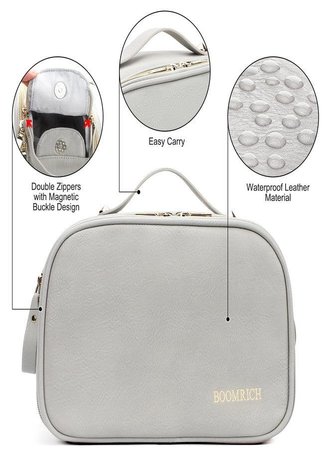 BOOMRICH Large Travel Makeup Bag, Cosmetic Bag, Toiletry Bag for Women, Water-Resistant Leather Toiletry Organizer, Dopp Kit for Toiletries Accessories, Blue Grey - Image 2