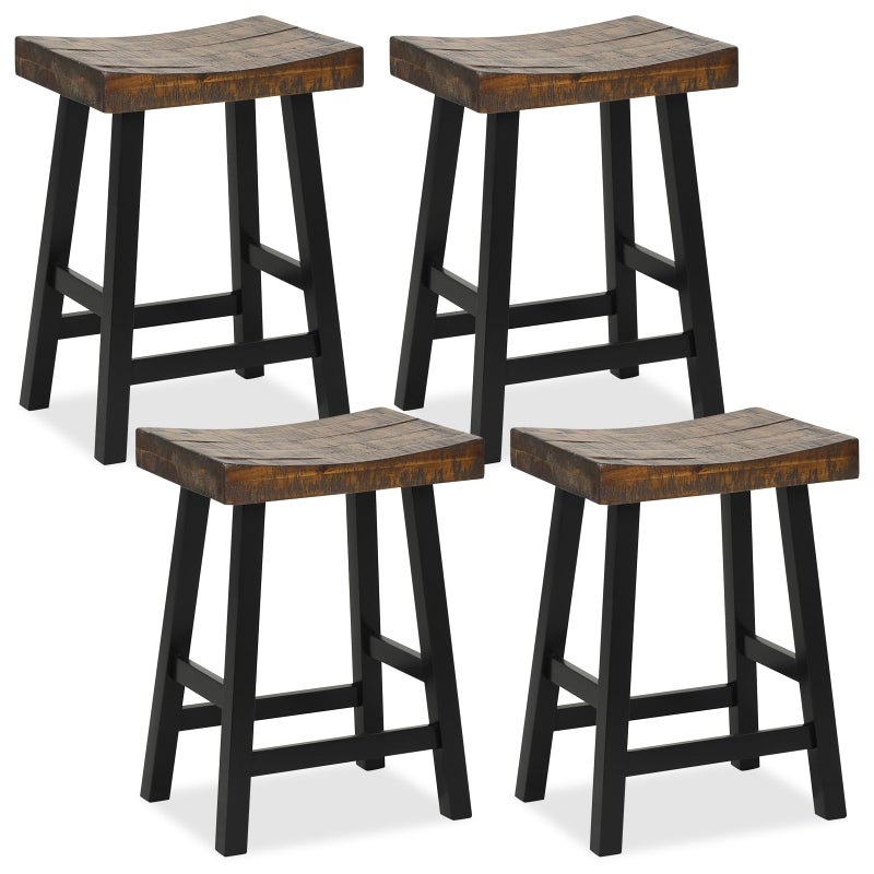 Giantex Bar Stools Set of 4 24 Counter Height Saddle Stools Bar Dining Chairs with Rubber Wood Frame  Footrest Backless Barstools for Kitchen Island Dining Room Pub Rustic Brown