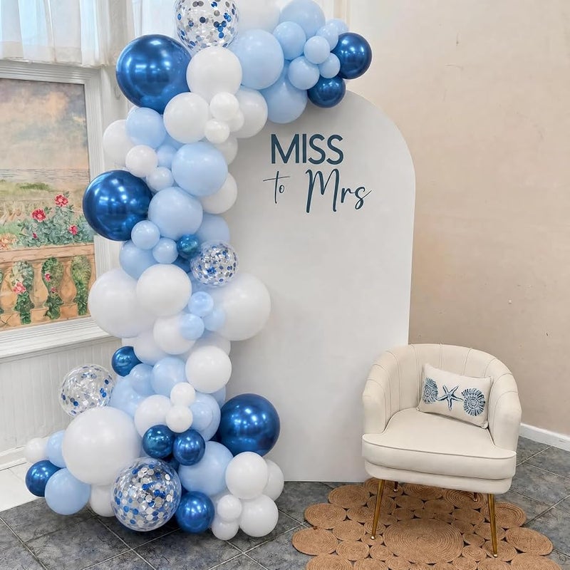 60Pcs Blue and White Balloons, 12Inch Metallic Dusty Light Blue White Confetti Balloons for Baby Shower Wedding Bridal Shower Birthday Party Decorations - Image 3