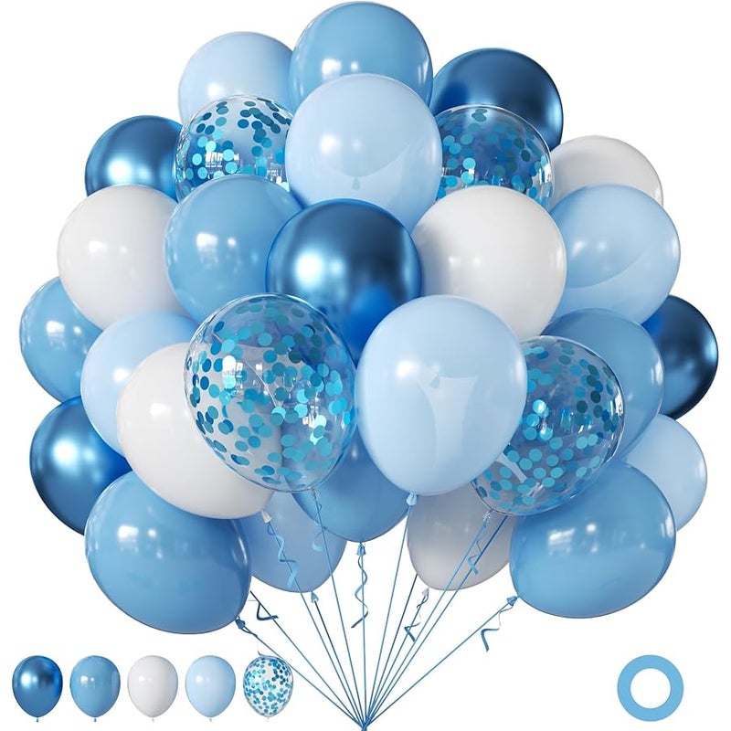 60Pcs Blue and White Balloons, 12Inch Metallic Dusty Light Blue White Confetti Balloons for Baby Shower Wedding Bridal Shower Birthday Party Decorations - Image 1