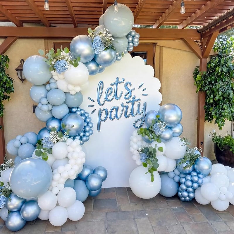 60Pcs Blue and White Balloons, 12Inch Metallic Dusty Light Blue White Confetti Balloons for Baby Shower Wedding Bridal Shower Birthday Party Decorations - Image 4