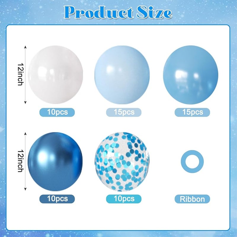 60Pcs Blue and White Balloons, 12Inch Metallic Dusty Light Blue White Confetti Balloons for Baby Shower Wedding Bridal Shower Birthday Party Decorations - Image 2