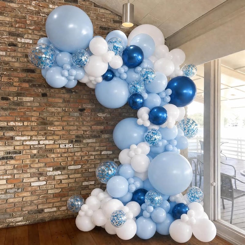 60Pcs Blue and White Balloons, 12Inch Metallic Dusty Light Blue White Confetti Balloons for Baby Shower Wedding Bridal Shower Birthday Party Decorations - Image 5