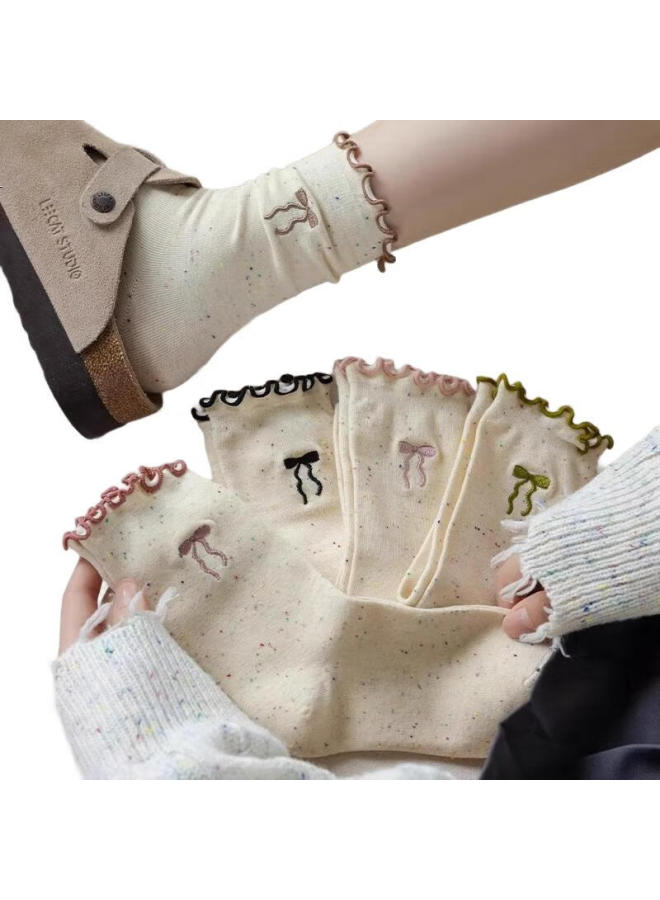 Madallo Modal Slouch Socks For Women, Mid-Calf Length, Spring And Summer, Ruffled Edge Cotton Socks, Maternity Long Socks - Image 1