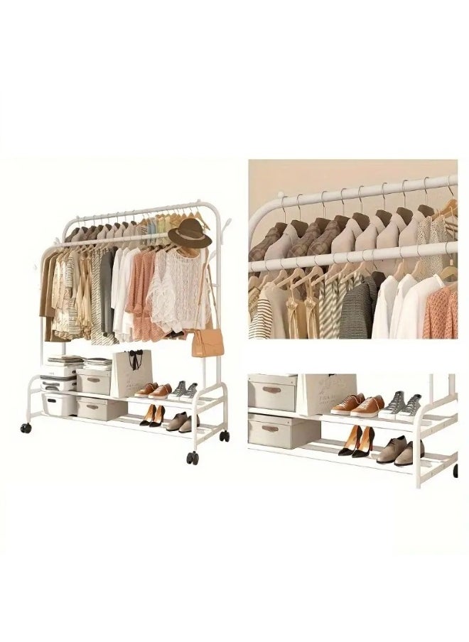 Cozara Metal Clothes Hanger Organizer and White Clothes Stand with Wheels 110x55x150 cm  - Image 4