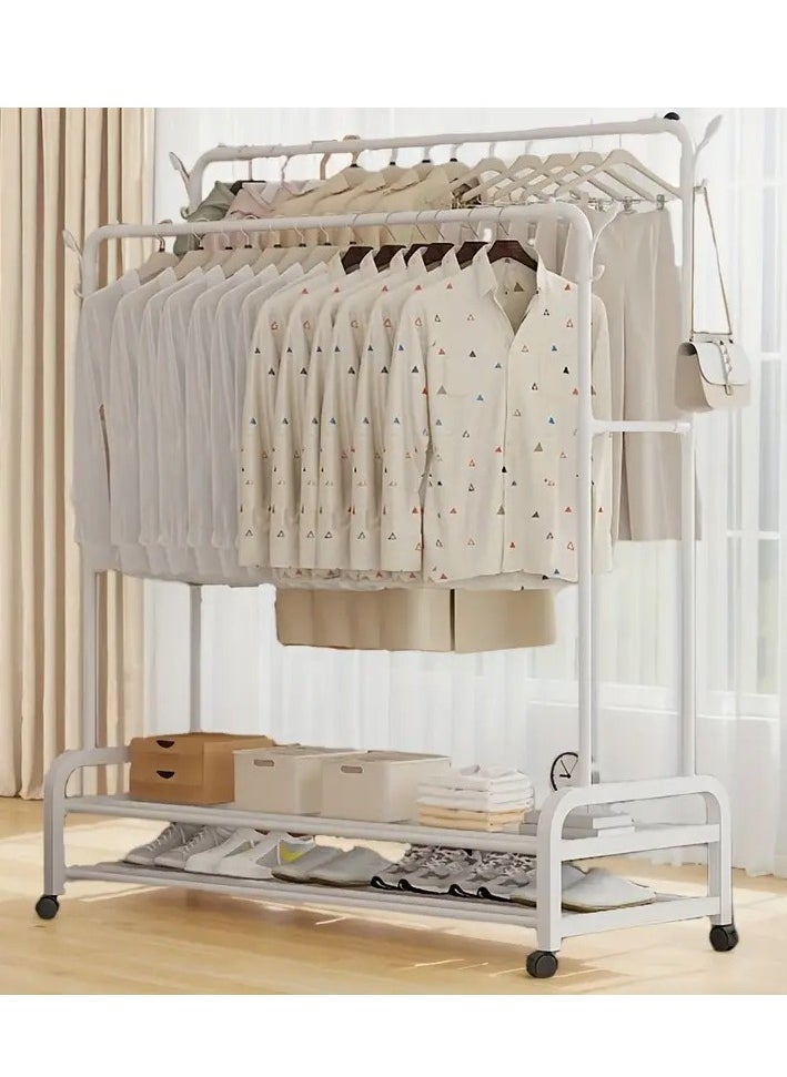 Cozara Metal Clothes Hanger Organizer and White Clothes Stand with Wheels 110x55x150 cm  - Image 5