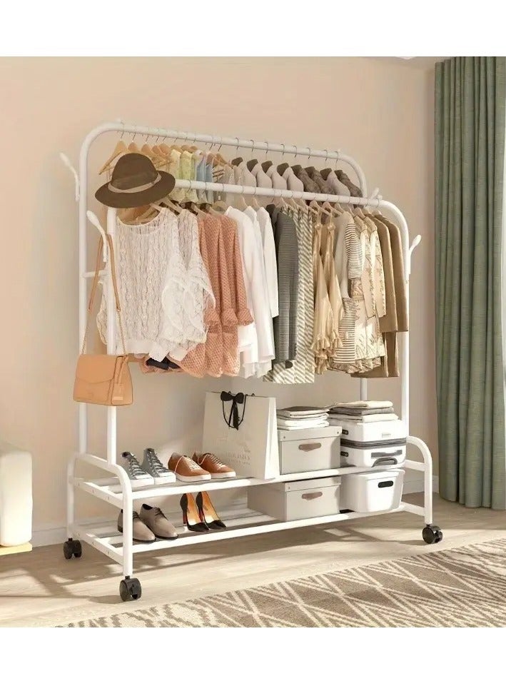 Cozara Metal Clothes Hanger Organizer and White Clothes Stand with Wheels 110x55x150 cm - Image 1