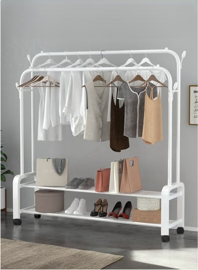 Cozara Metal Clothes Hanger Organizer and White Clothes Stand with Wheels 110x55x150 cm - Image 5
